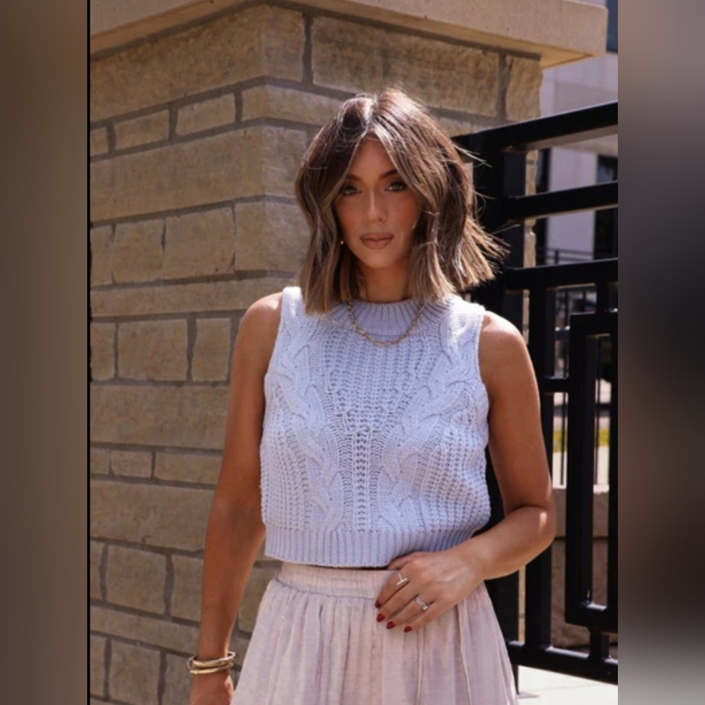 Le Lis Light Blue Cable Knit Sweater Crop Top - Picture 1 of 8